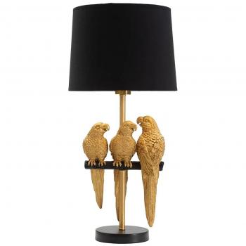 Lampada Tavolo Pappagalli Dorati 30x62,5 cm con Paralume Nero