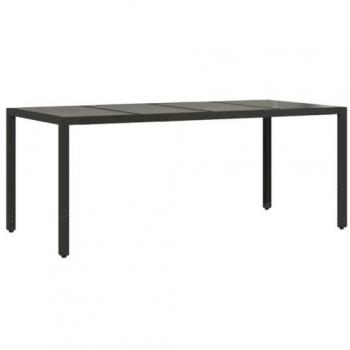 VidaXL Garden Table with Glass Top Black 190x90x75 cm Poly Rattan