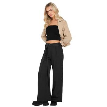 PixieGirl Petite Double-Wrap Black Wide Leg Pants