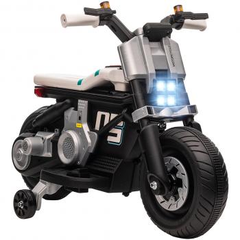 Homcom Moto Elettrica per Bambini 3-5 Anni in PP e Metallo con Rotelle, Clacson e Musica, 86x44x58 cm, Bianca e Nera