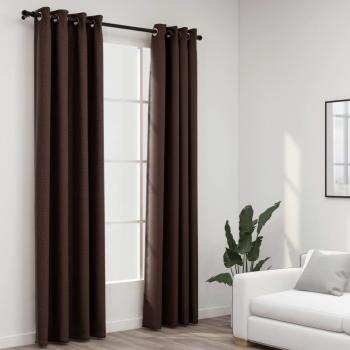 Cortinas Opacas Ojales Look de Lino 2 Piezas 140x245 cm Color Gris Topo