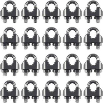 20PCS 1/8 Inch M3 Stainless Steel Cable Clip Clamps for Kayak Canoe Boat Fishing