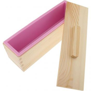 Silicone Rectangular Mold with Wood Box Case for DIY Loaf Cake - Blue