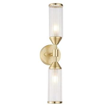 Loops Satin Brass Twin Wall Light with Clear Ribbed Glass Shades
