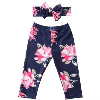 Pudcoco Infant Toddler Floral Trousers with Headband (0-24M)