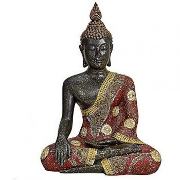 Buddha‑Figur „Wurm“ – 32 × 21 × 47 cm – Schwarz, Rot & Gold