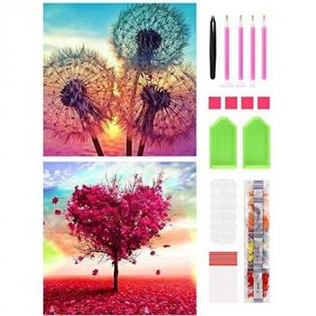 Yumcute 2 Pack 5D DIY Diamant Peinture Par Kit de Numéro, Broderie en Cristal de Strass, Cadeaux de Décoration Murale et Artisanat