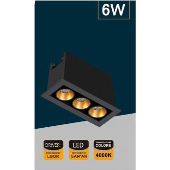 Faretto LED rettangolare nero da incasso 6W luce naturale fredda calda XTD‑3N bianco naturale