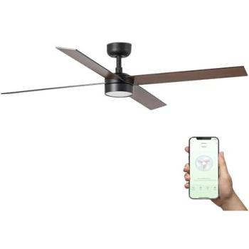 Rudder 4‑Blade Ceiling Fan – Dark Walnut & Matte Black, 2700‑6500K Light, Smart Home Compatible