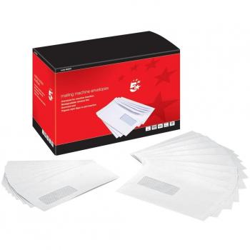 5 Star Office Envelopes Mailing Machine Wallet Gummed with Window 90gsm C5 162x238mm White Pack of 500 652621