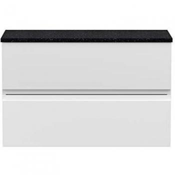 Hudson Reed Urban 2 Drawer Vanity Unit - Satin White with Sparkling Black Worktop