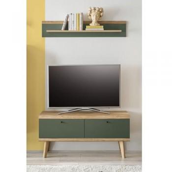 Lomadox AVEZZANO-61 Wohnzimmer-Set, 2-teilig, Eiche Nb. mit grün