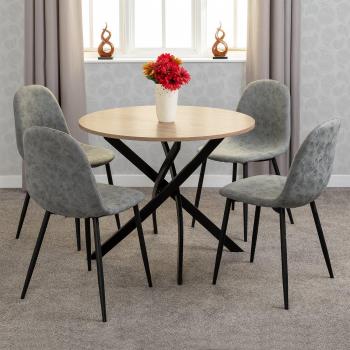 Seconique Sheldon Sonoma Oak Dining Table with 4 Athens Grey Faux Leather Chairs