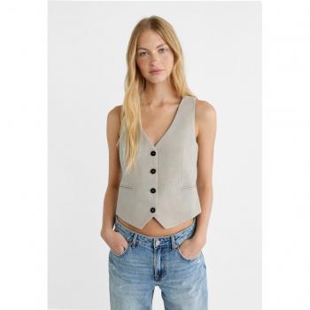 Grey Melange Short Waistcoat with Buttons – Size M