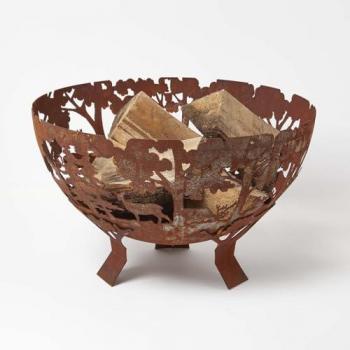 Decorative Fire Bowl with Laser Cut Woodland Scene - Brown Brown Homescapes