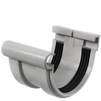 Gouttière demi-ronde 16 gris avec jonction longue à joints montés - First Plast