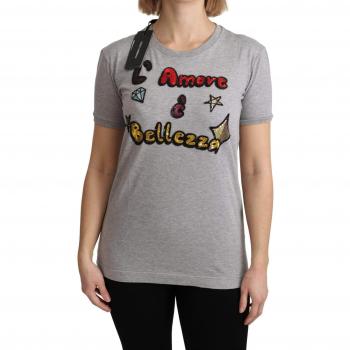 Dolce & Gabbana Dames T‑shirt Grijs Katoen Amore en Schoonheid