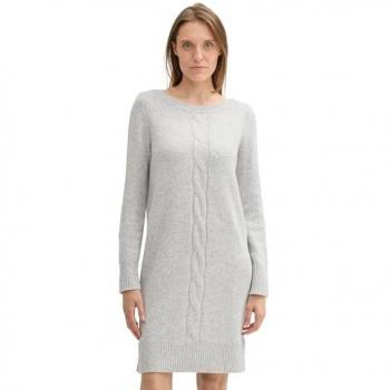TOM TAILOR Damen Strickkleid mit Zopfmuster, grau, Melange Optik