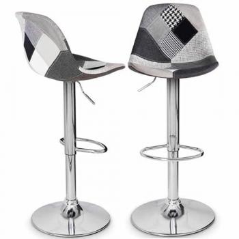 Set di 2 sgabelli da bar design patchwork nero, grigio e bianco con gambe cromate