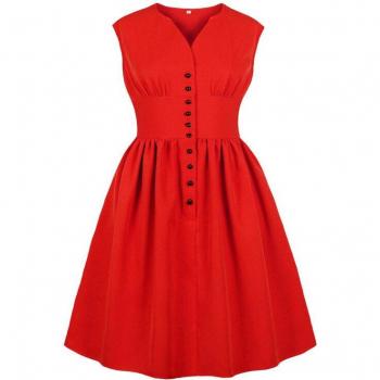 Vintage Red Plus Size Midi Dress