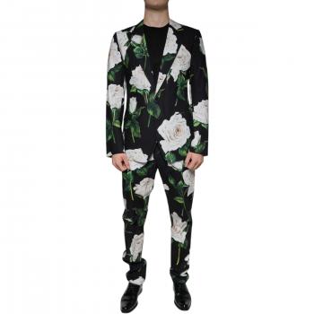 Dolce & Gabbana Black Rose Print Single-Breasted Men’s Suit Set – L