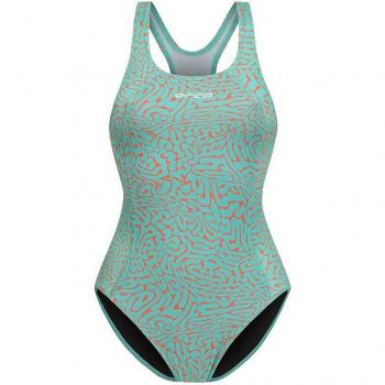 Traje de baño Core Orca Azul Claro con Acabado Naranja, Unicromo para Mujeres, Talla L