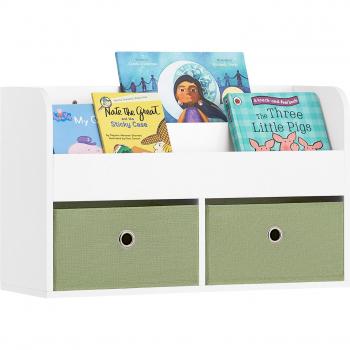 Étagère Murale KMB81-W SoBuy pour Jouets et Livres à 2 Niveaux avec 2 Boîtes de Rangement, Blanc et Vert