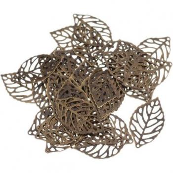 100Pcs DIY Metal Filigree Leaf Connectors - 24x14mm, 2 Colors