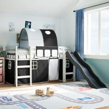Vidaxl - Kids' Loft Bed with Tunnel White & Black 90x190 cm Solid Wood Pine