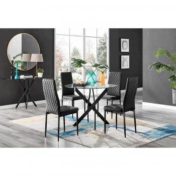 4-Seater Novara Round Glass Table & Milan Chairs - Black