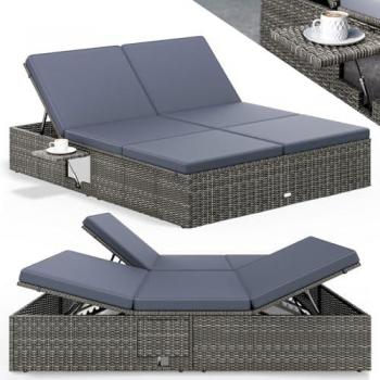 Polyrattan sun lounger grey/anthracite 200x160x33cm