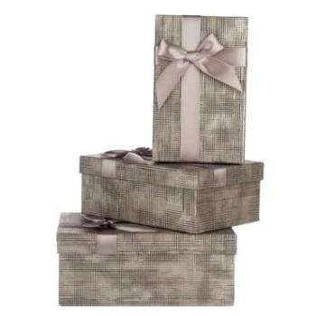 Juego de cajas decorativas antracita cartón rayas lazo 3 piezas