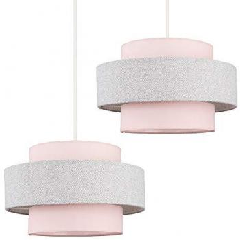 VALUELIGHTS 2 x Ceiling Pendant Light Shades in a Pink & Grey Herringbone Finish