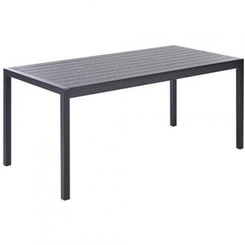 Vernio 6-Person Black Aluminium and Plastic Wood Garden Dining Table 180 x 90 cm