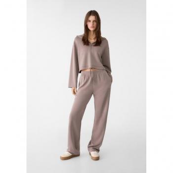 Soft-Touch Brown Straight-Leg Trousers L