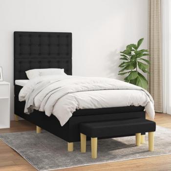 Cama box spring con colchón tela negro 90x200 cm