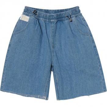 Pantalones cortos de denim recto con cierre elástico hasta la rodilla