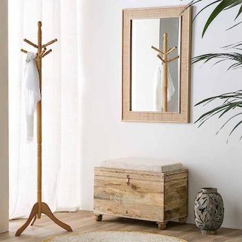 Wanderlust deco Banqueta de madera pintado artesanal y con cojin marrón 72x40,5x47