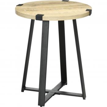 Mesa Auxiliar Redonda con Patas de Acero, Natural, Ø46 x 56 cm