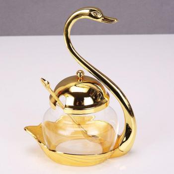 Unique Swan Jars Gold Silver Finish Metal Glass Sugar Jar