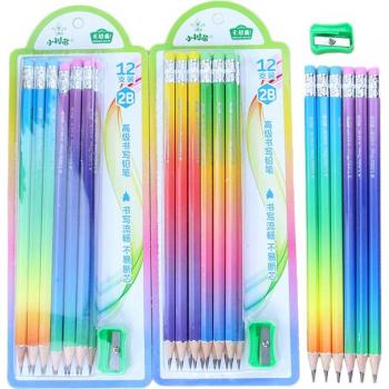 12pcs Colorful Rainbow Pencils - Non-toxic 2B Painting Pens for School