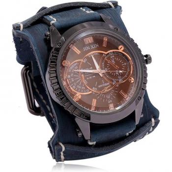 Men's Wide Leather Punk Bracelet Sport Watch
