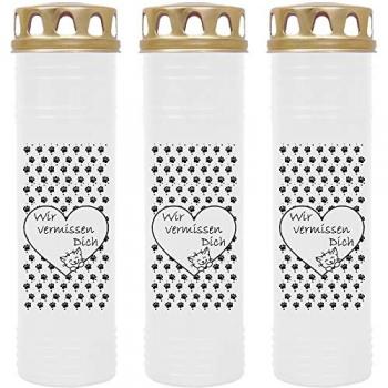 HS Candle Grabkerze GK-03999 (3-tlg), Grabkerze Brenndauer 100 Stunden mit Katzenmotiv