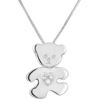LÉA & ARTHUR - Children's Heart Bear Pendant - White Gold & White Zirconium Oxides