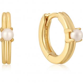 Ania Haie Gold Plated Sterling Silver Pearl Huggie Hoop Earrings E043-03G