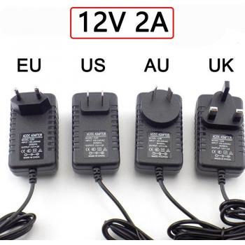 Chargeur mural AC DC 12V 2A 2000mA pour lampe LED avec prise EU UK AU US 5.5mm x 2.5mm