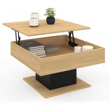 Mesa de centro cuadrada elevable Eden de madera y color negro
