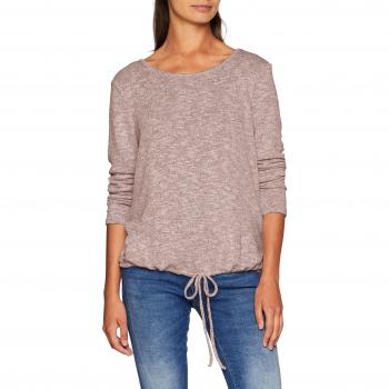 TOM TAILOR Damen Langarmshirt Leichtes Casual Langarm Shirt mit Tunnelzug am Bündchen, Rosa (Rose Smoke Melange 5845), X-Large