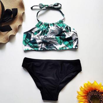 Traje de baño de 2 piezas para niña - estampado de plantas tropicales