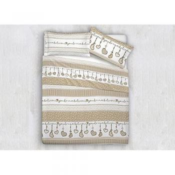 Copripiumino Sacco Piumone 100% Cotone Disegni Natalizi Invernali Renne Cuori ob, misura Matrimoniale colore Dream Beige